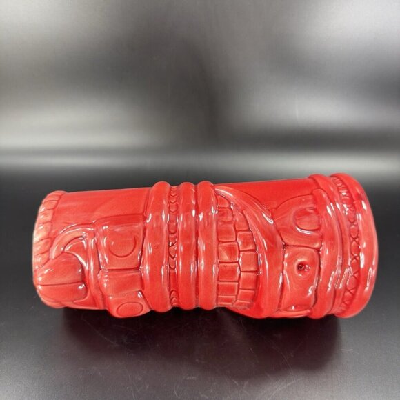 Large Ceramic Tiki God Vase Vessel Drinking Cup Red Glazed Porcelain Decor Vtg - Picture 8 of 15